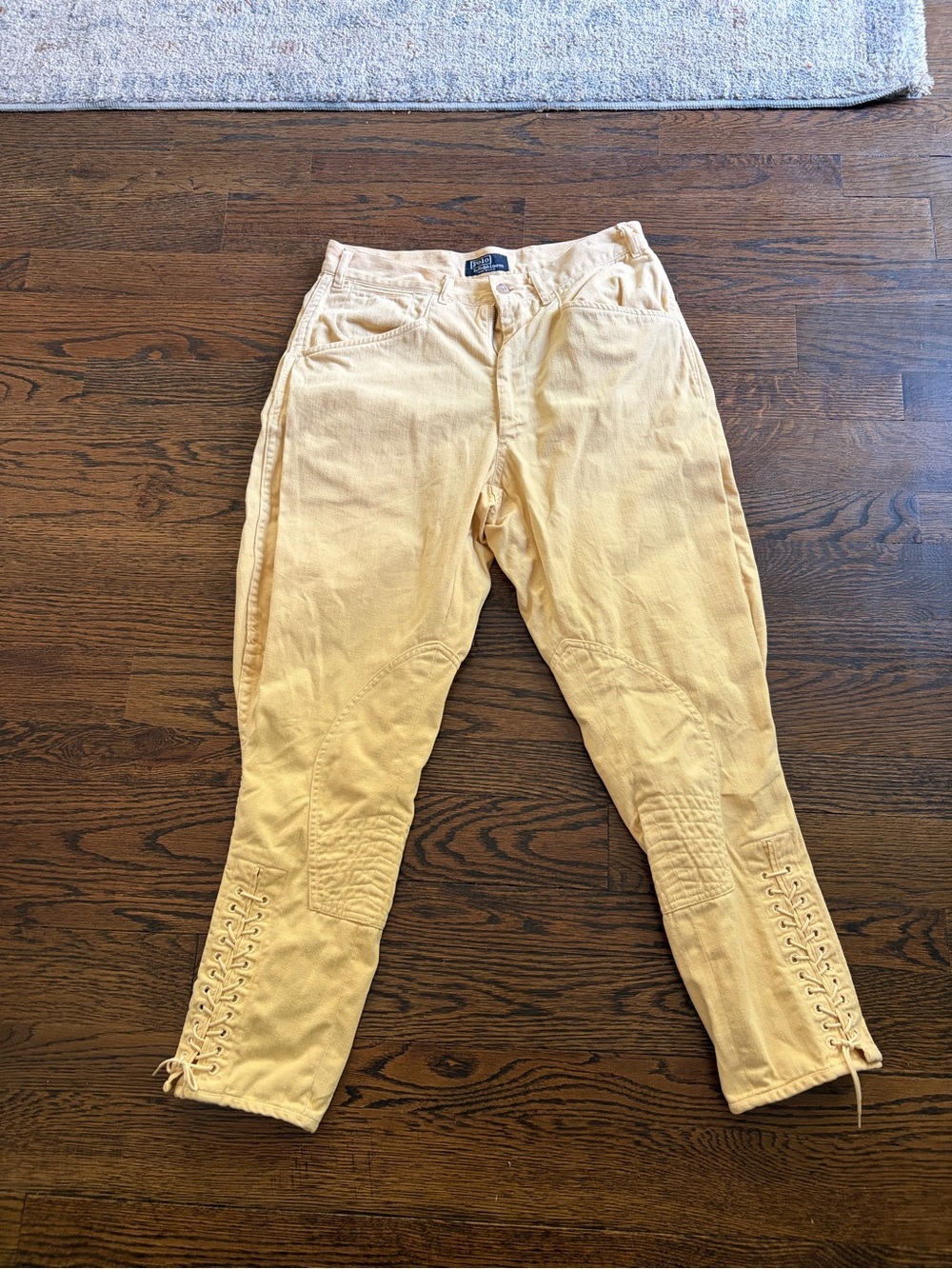 80’s vintage RARE Polo by Ralph Lauren twill Pale Yellow Lace-Up Jodphur pants